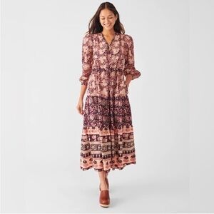 Faherty Idina 100% Organic Cotton Dress Maxi Kingsley Print Size Medium